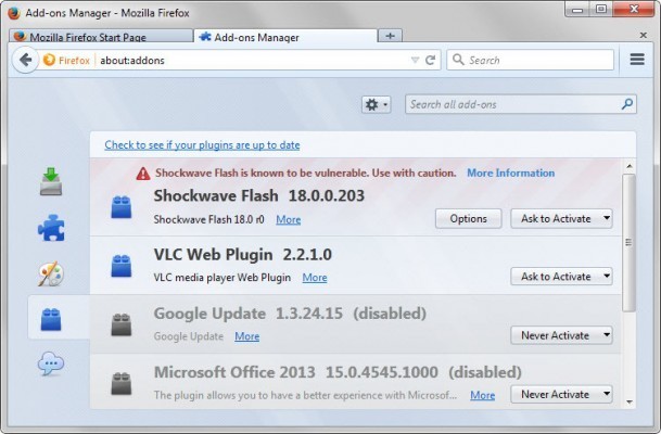 Firefox Adobe Flash'ı Blokladı.